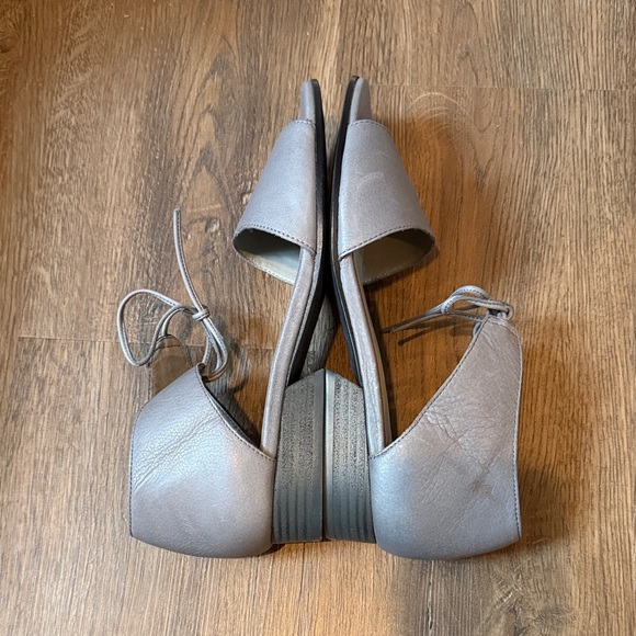 Eileen Fisher Graphite Leather Ankle-Tie Open-Toe Heels - Picture 10 of 14